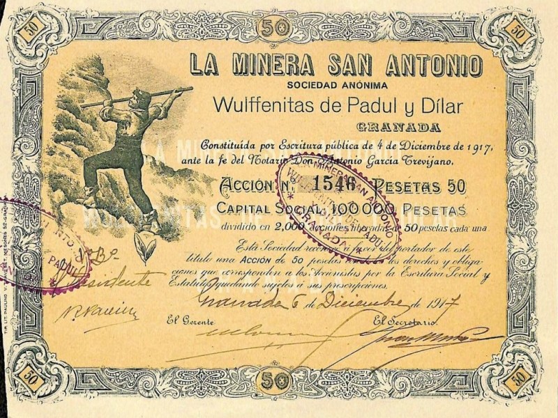La Minera San Antonio Sociedad Anónima Wulffenitas de Padul y&nbsp;Ribas